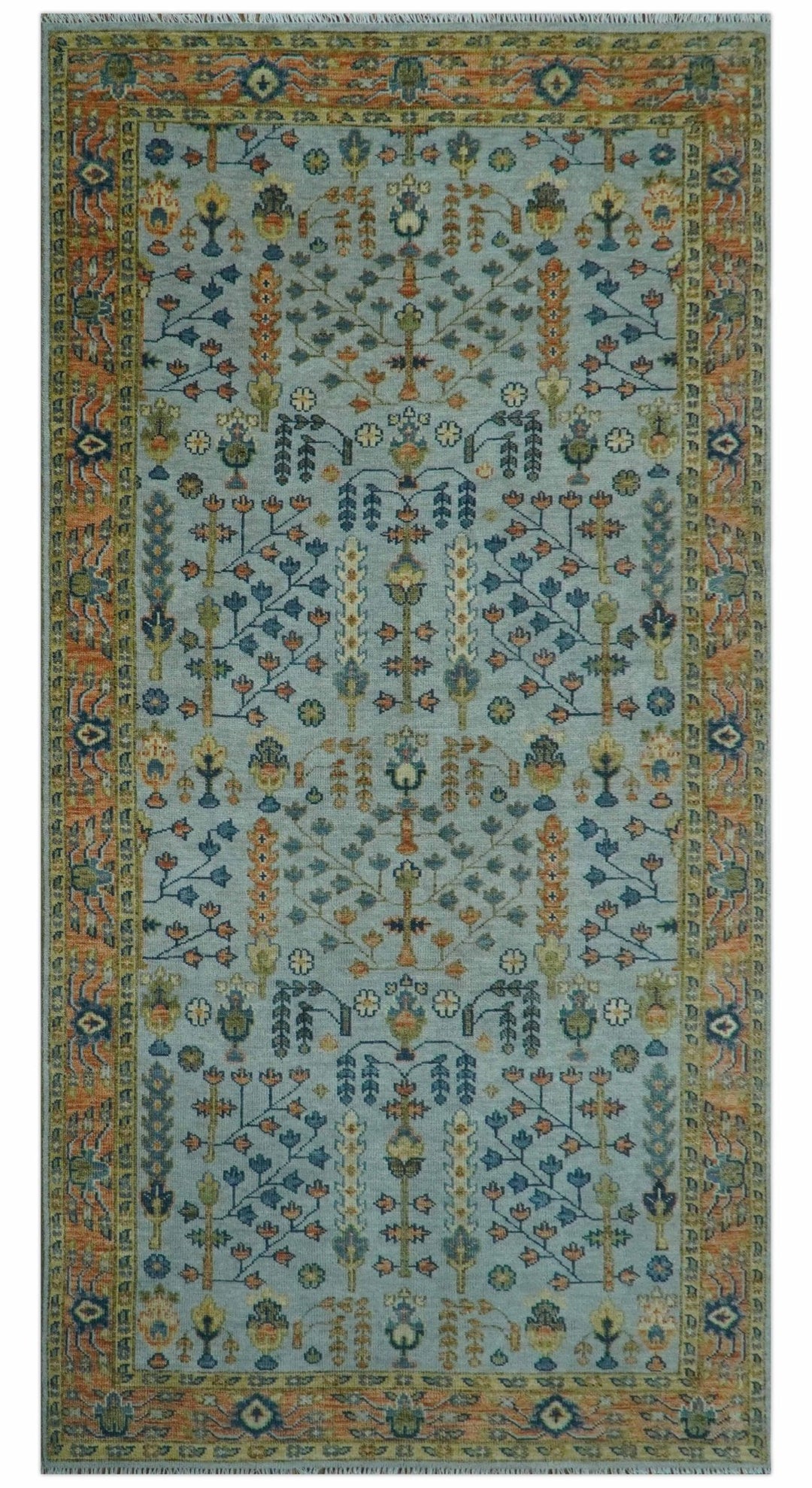 Custom Made Hand Knotted Living Room and Bedroom Rug Rust and Silver Traditional Turkish Style Wool Rug - The Rug Decor
