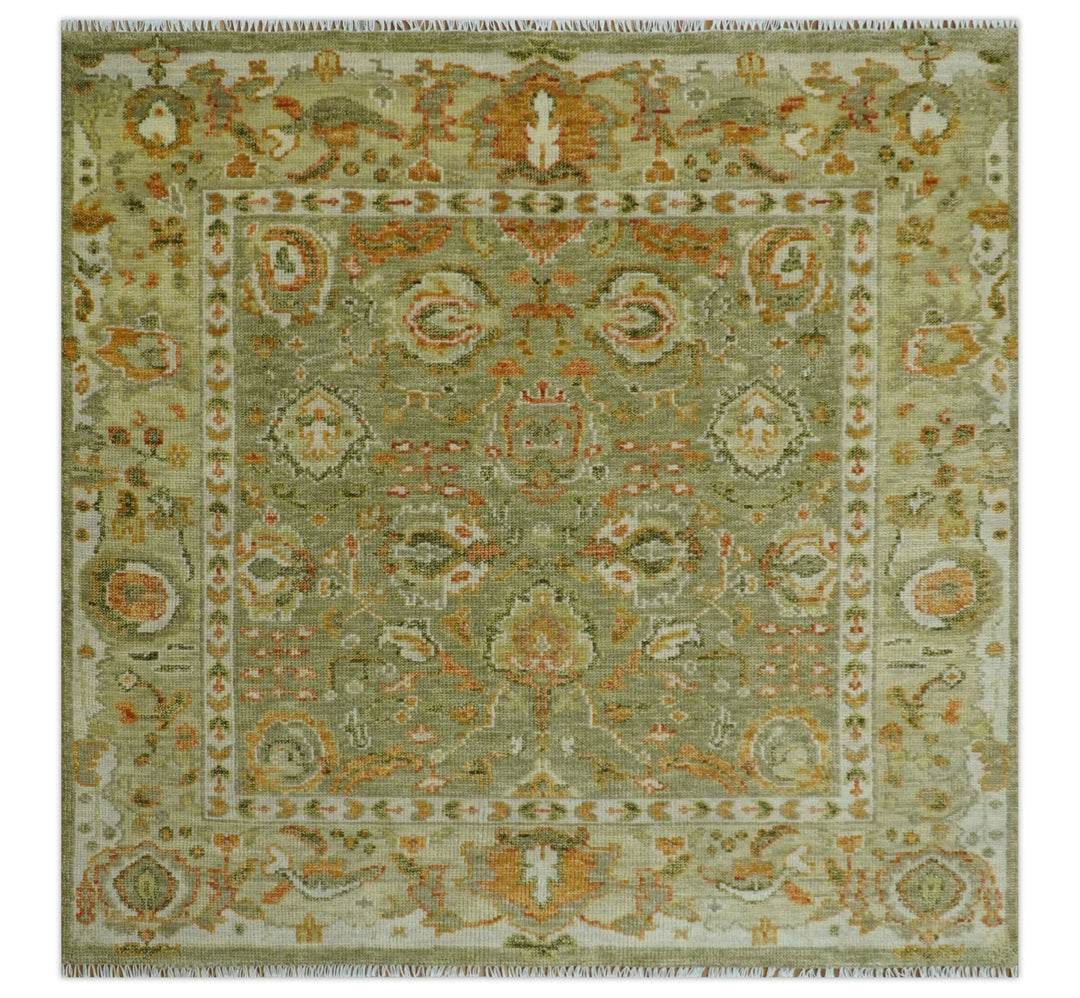 Custom Made Hand Knotted Olive and beige Traditional Vintage Style Antique Wool Rug - The Rug Decor