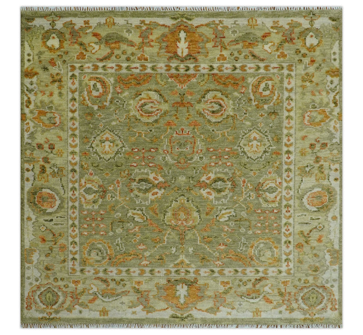 Custom Made Hand Knotted Olive and beige Traditional Vintage Style Antique Wool Rug - The Rug Decor