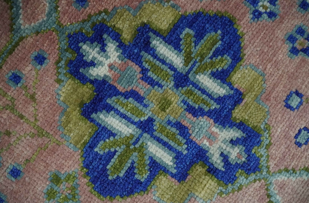 Custom Made Hand knotted Peach, Green and Blue Antique Design Area Rug - The Rug Decor