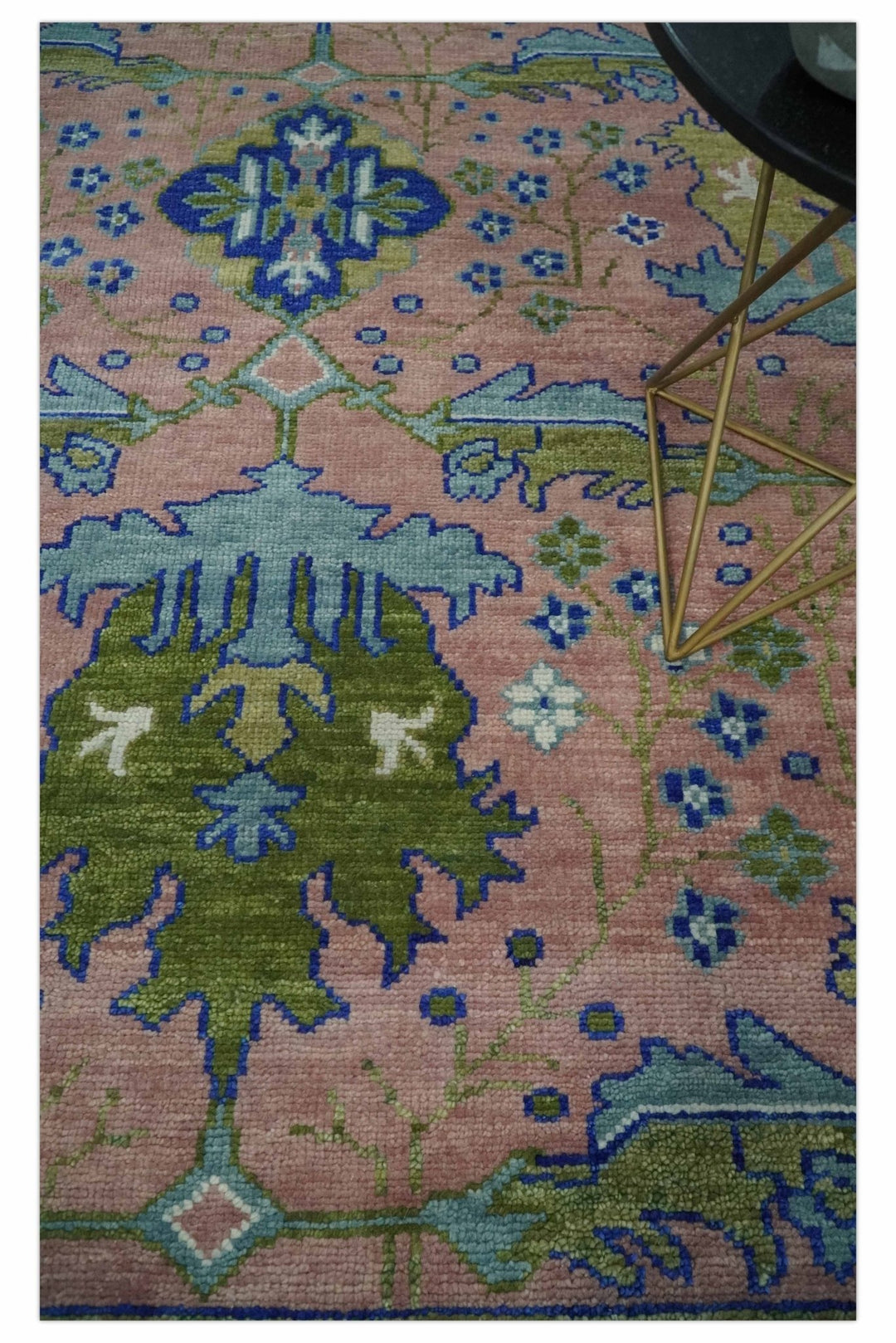 Custom Made Hand knotted Peach, Green and Blue Antique Design Area Rug - The Rug Decor