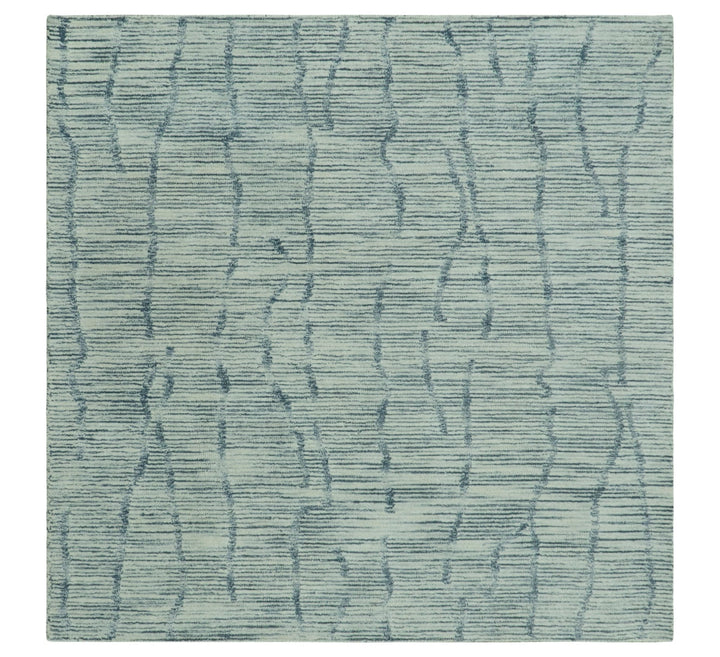 Custom Made Hand Tufted Multi Size Woolen Modern Ivory and Blue Area Rug - The Rug Decor