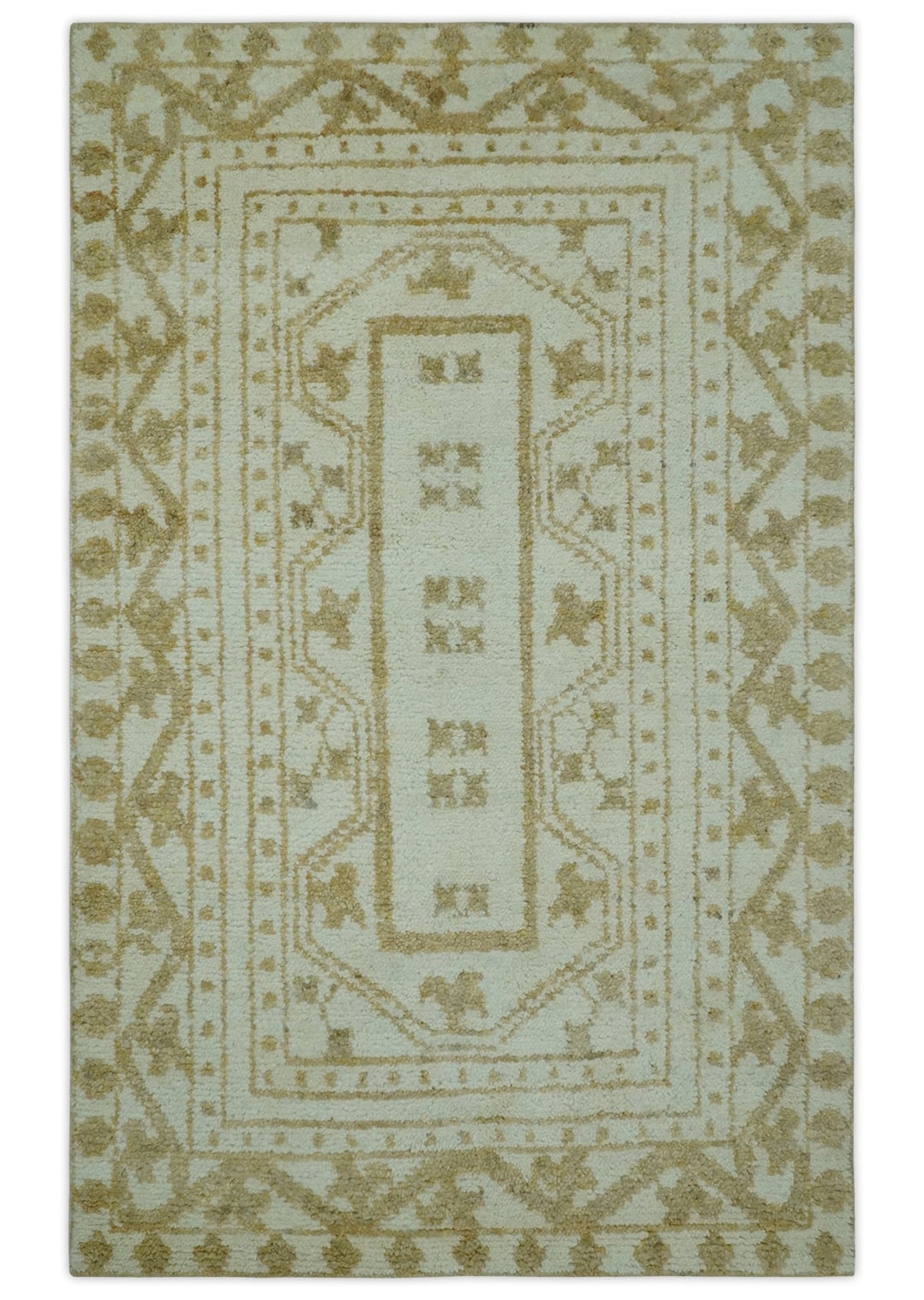 Custom Made Ivory and Olive Traditional Hand Knotted wool Area Rug - The Rug Decor