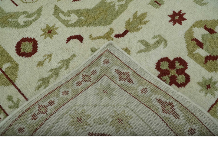 Custom Made Ivory, Olive and Maroon Traditional Medallion Mamluk Design wool Rug - The Rug Decor