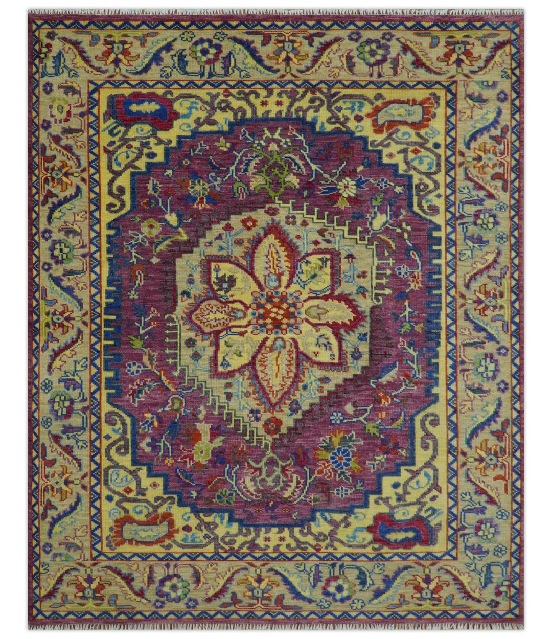 Custom Made Light Green and Purple Medallion Traditional Hand Knotted Wool Area Rug - The Rug Decor