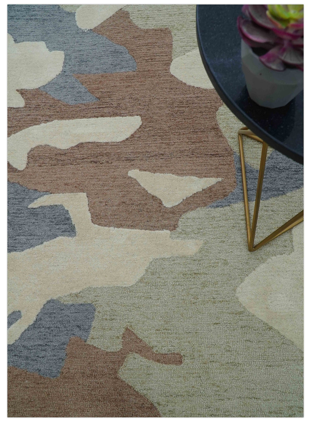 Custom Made Modern Abstract Design Beige Hand Tufted Wool Area Rug - The Rug Decor