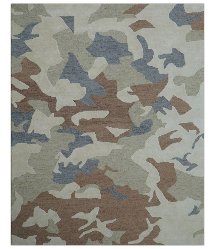 Custom Made Modern Abstract Design Beige Hand Tufted Wool Area Rug - The Rug Decor
