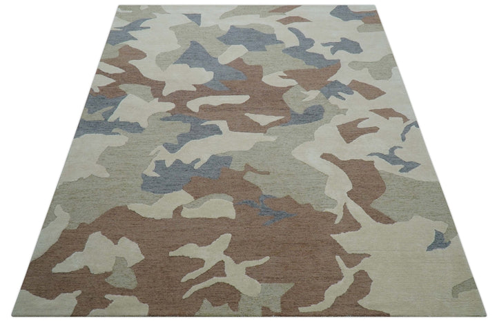 Custom Made Modern Abstract Design Beige Hand Tufted Wool Area Rug - The Rug Decor