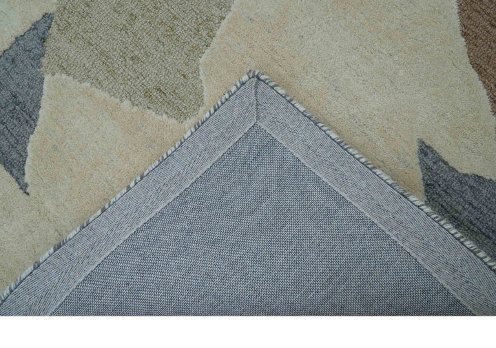 Custom Made Modern Abstract Design Beige Hand Tufted Wool Area Rug - The Rug Decor