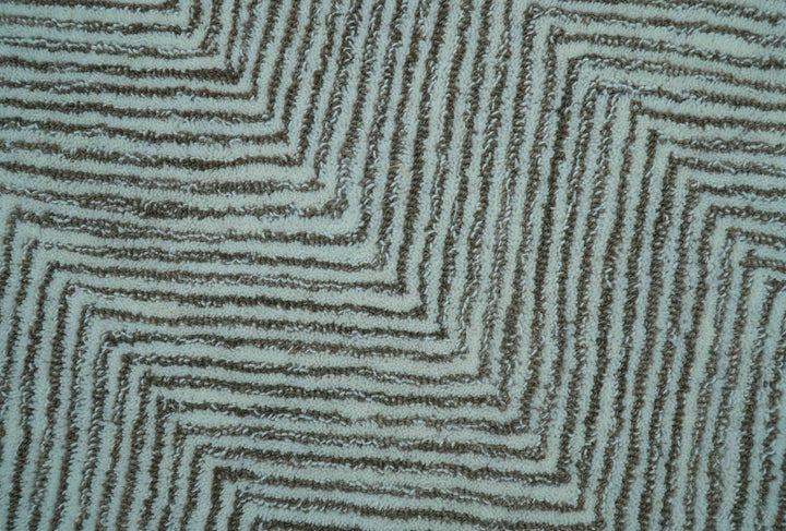 Custom Made Modern Chevron Ivory And Brown Hand Tufted Wool Area Rug - The Rug Decor