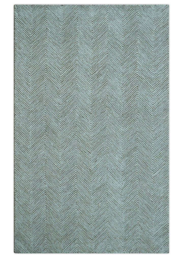 Custom Made Modern Chevron Ivory And Brown Hand Tufted Wool Area Rug - The Rug Decor
