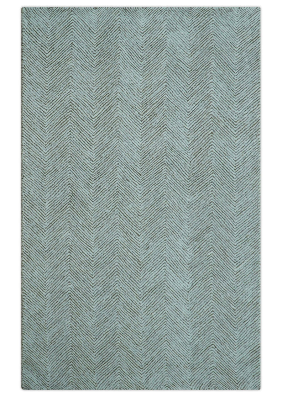 Custom Made Modern Chevron Ivory And Brown Hand Tufted Wool Area Rug - The Rug Decor