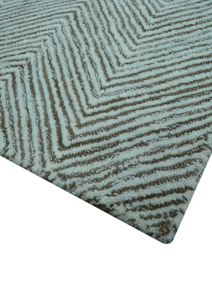Custom Made Modern Chevron Ivory And Brown Hand Tufted Wool Area Rug - The Rug Decor