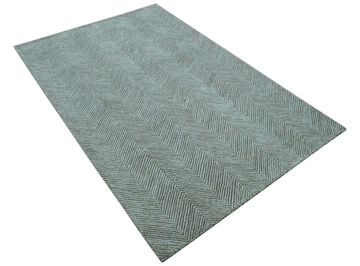 Custom Made Modern Chevron Ivory And Brown Hand Tufted Wool Area Rug - The Rug Decor
