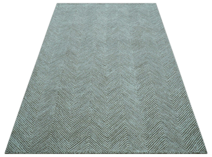Custom Made Modern Chevron Ivory And Brown Hand Tufted Wool Area Rug - The Rug Decor
