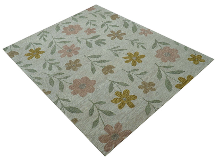 Custom Made Modern Floral Design Beige Hand Tufted Wool Area Rug - The Rug Decor