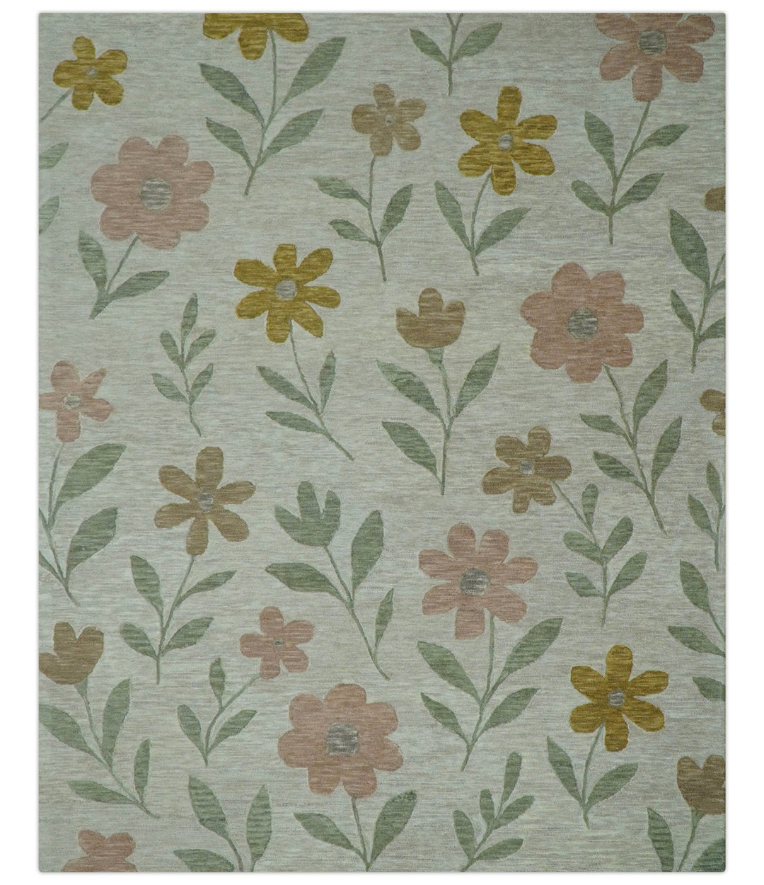 Custom Made Modern Floral Design Beige Hand Tufted Wool Area Rug - The Rug Decor