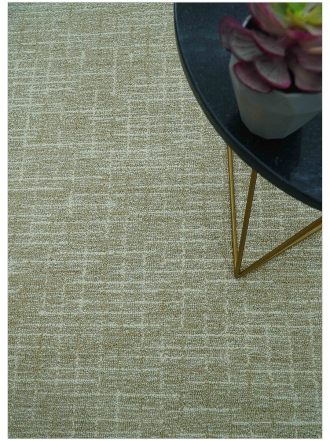 Custom Made Modern Geometrical Beige Hand Tufted Wool Area Rug - The Rug Decor