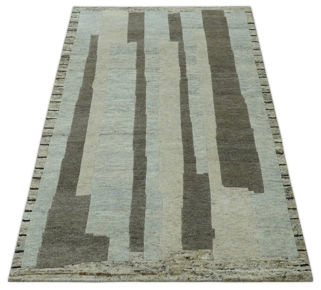 Custom Made Modern Geometrical Silver, Ivory and Charcoal Hand Knotted Wool area Rug - The Rug Decor