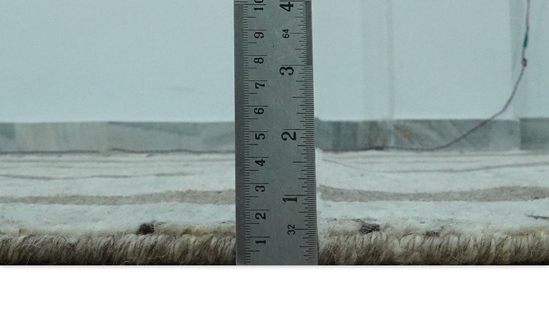 Custom Made Modern Geometrical Silver, Ivory and Charcoal Hand Knotted Wool area Rug - The Rug Decor