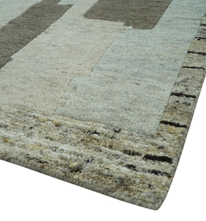 Custom Made Modern Geometrical Silver, Ivory and Charcoal Hand Knotted Wool area Rug - The Rug Decor