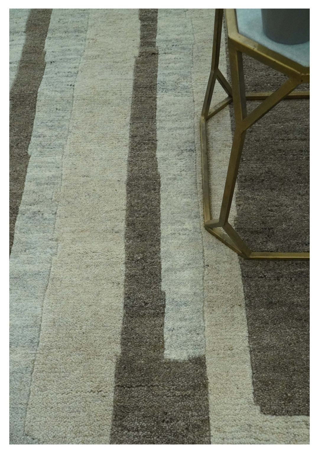 Custom Made Modern Geometrical Silver, Ivory and Charcoal Hand Knotted Wool area Rug - The Rug Decor