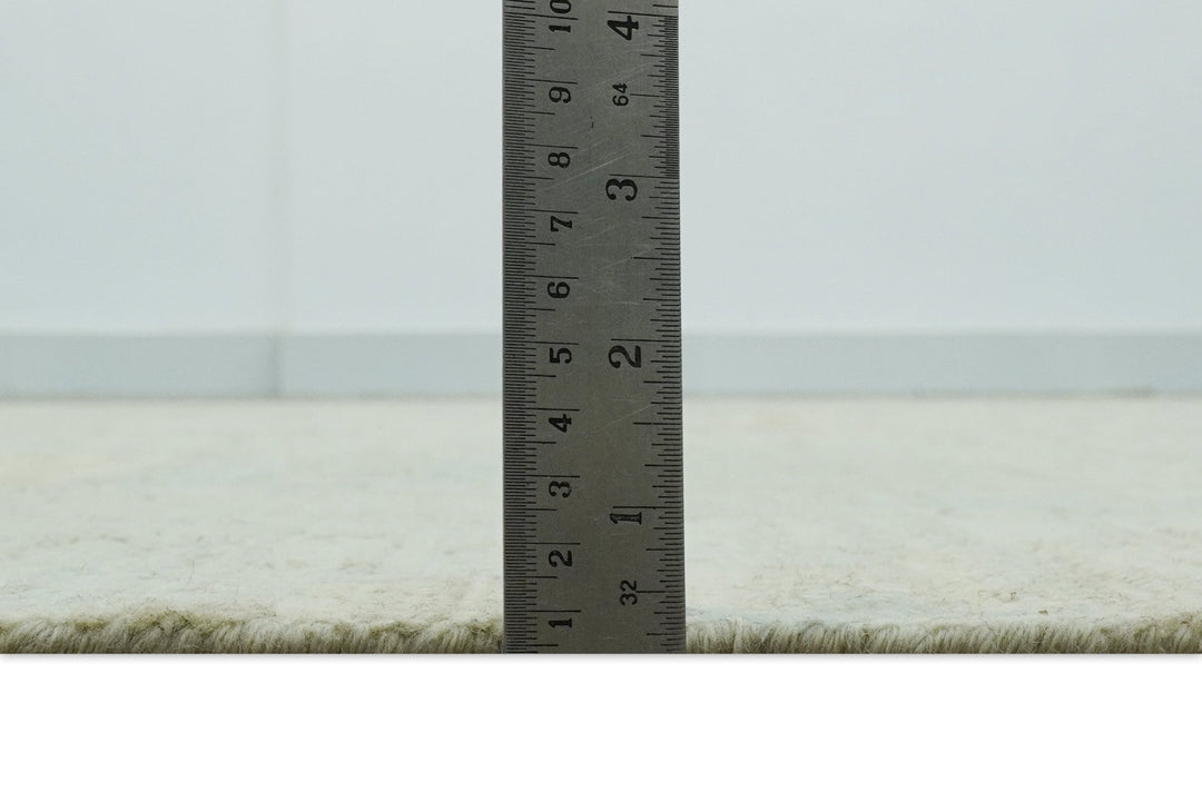 Custom Made Modern Ikat Design Beige And Blue Hand Knotted Wool Area Rug - The Rug Decor