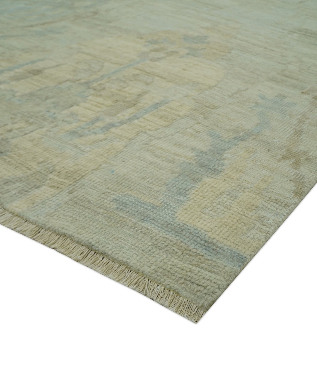 Custom Made Modern Ikat Design Beige And Blue Hand Knotted Wool Area Rug - The Rug Decor