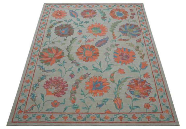 Custom Made Oriental Uzbek Design Floral Beige Hand Tufted Wool Area Rug - The Rug Decor