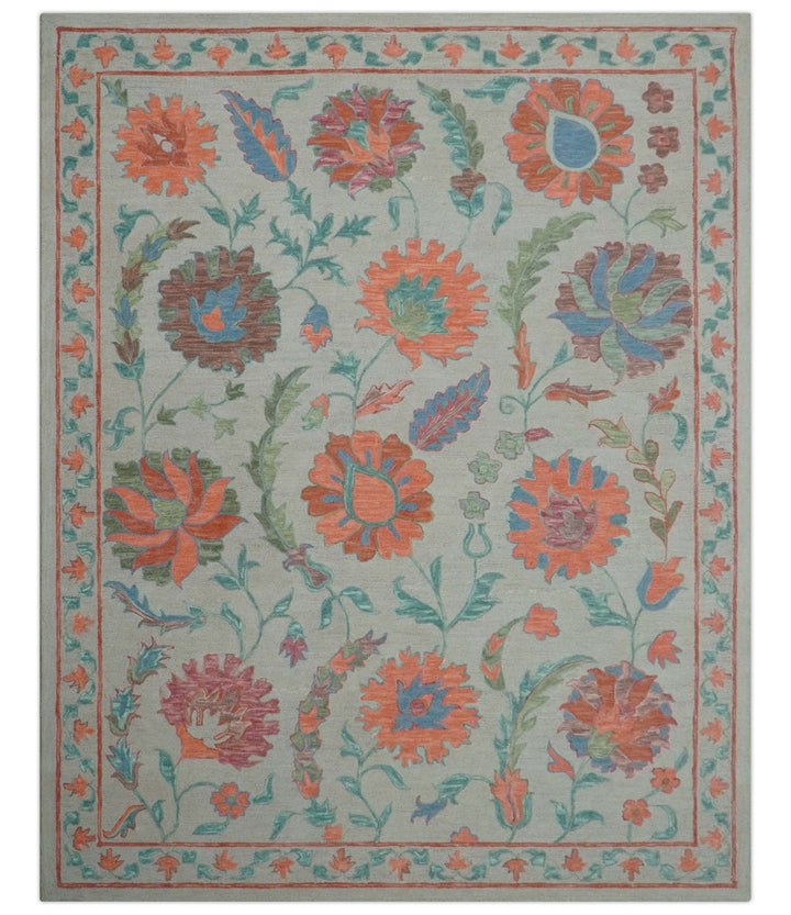 Custom Made Oriental Uzbek Design Floral Beige Hand Tufted Wool Area Rug - The Rug Decor