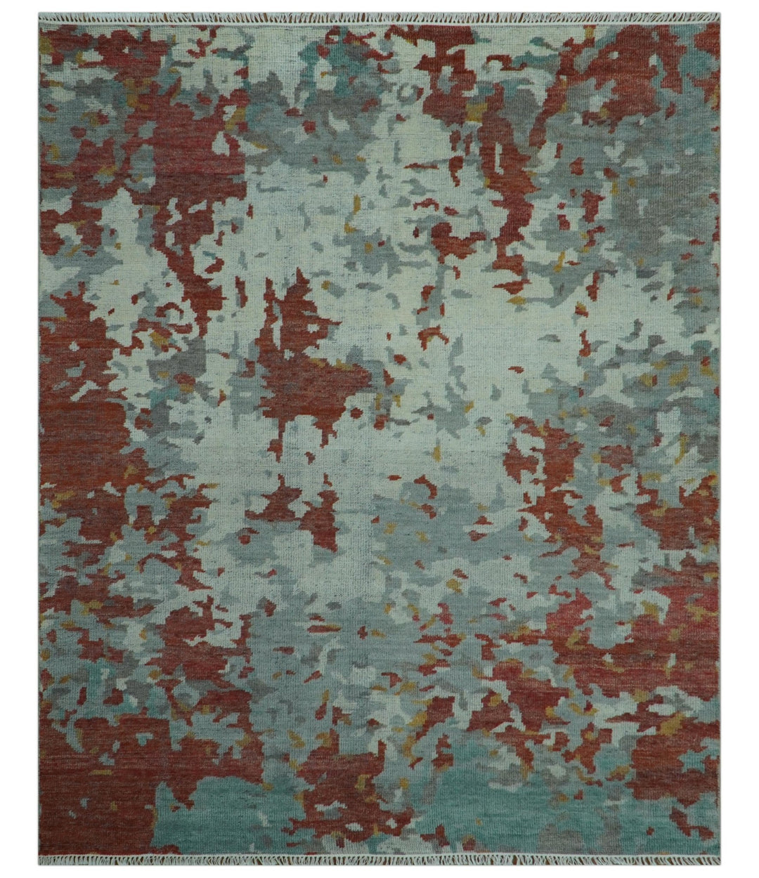 Custom Made Rust And Gray Modern Abstract Design Hand knotted Wool Area Rug - The Rug Decor