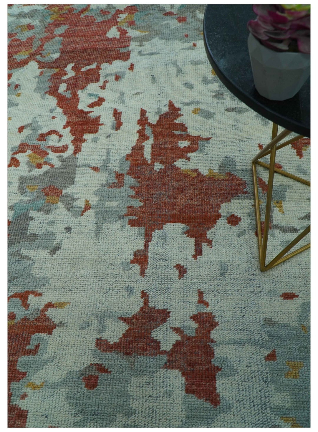 Custom Made Rust And Gray Modern Abstract Design Hand knotted Wool Area Rug - The Rug Decor