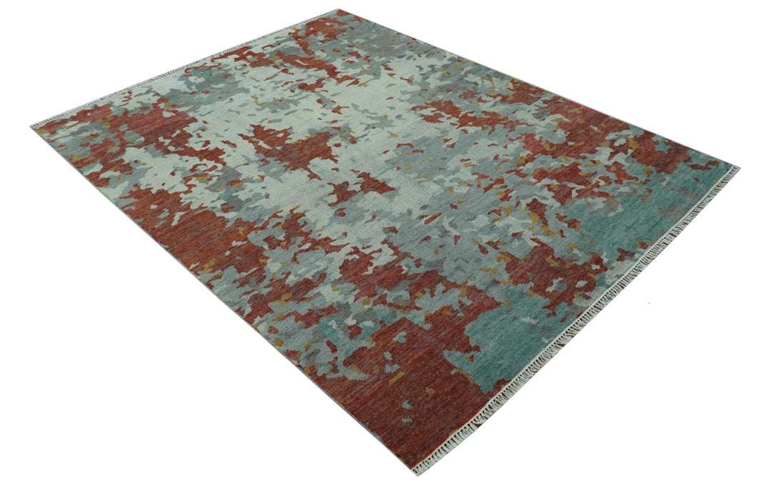 Custom Made Rust And Gray Modern Abstract Design Hand knotted Wool Area Rug - The Rug Decor