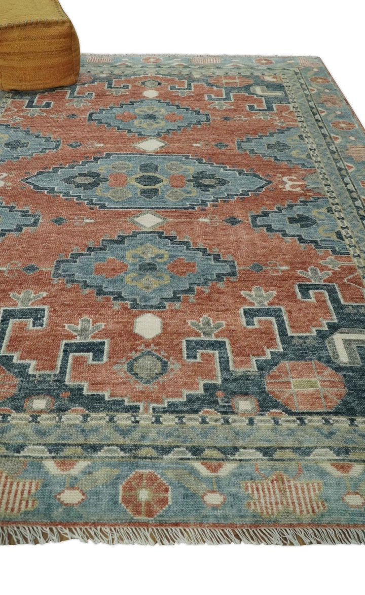 Custom Made Rust and Gray Traditional Hand knotted Multi Size wool Area Rug - The Rug Decor