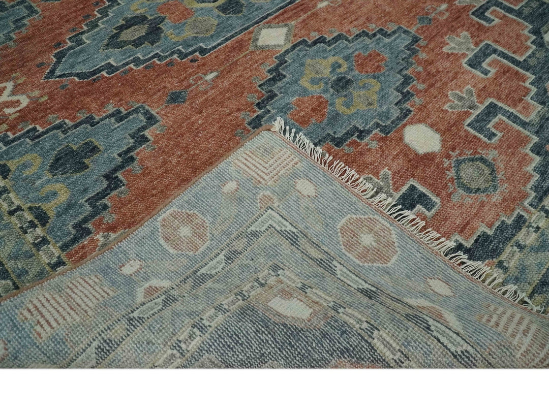 Custom Made Rust and Gray Traditional Hand knotted Multi Size wool Area Rug - The Rug Decor