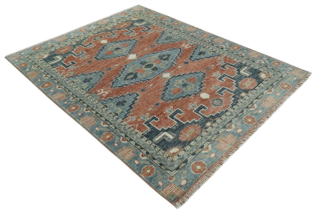 Custom Made Rust and Gray Traditional Hand knotted Multi Size wool Area Rug - The Rug Decor