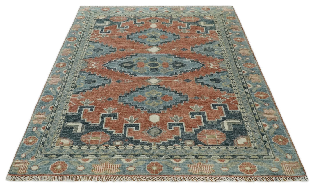 Custom Made Rust and Gray Traditional Hand knotted Multi Size wool Area Rug - The Rug Decor