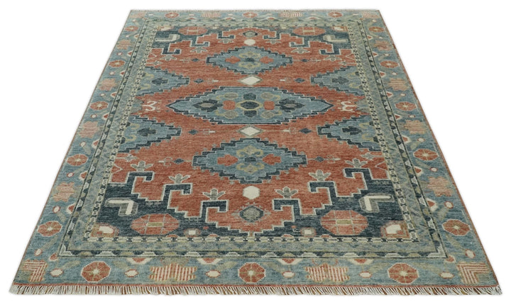 Custom Made Rust and Gray Traditional Hand knotted Multi Size wool Area Rug - The Rug Decor