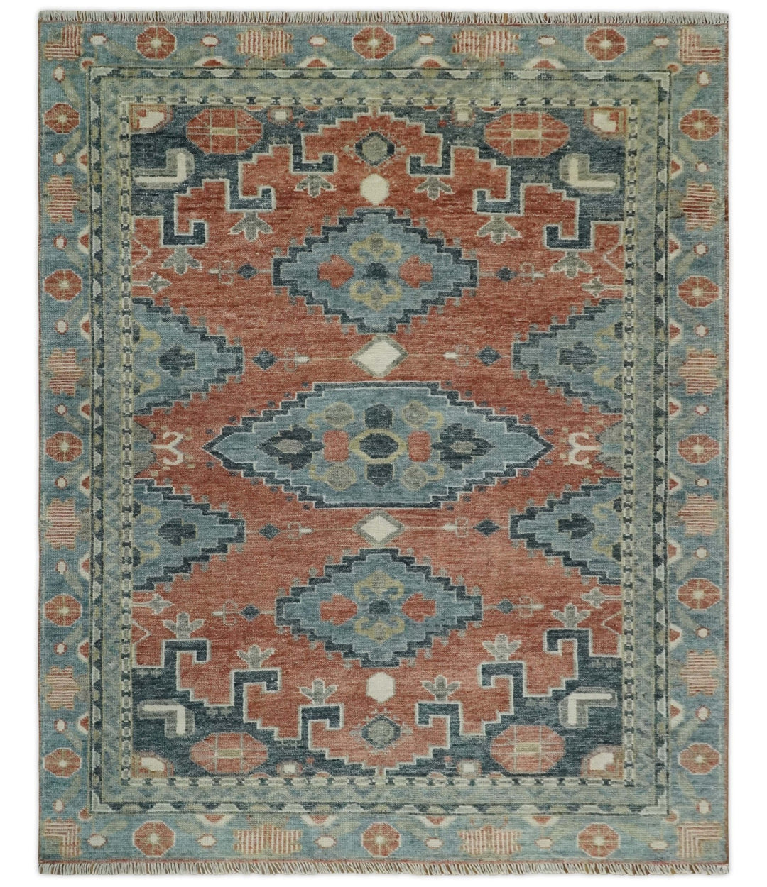 Custom Made Rust and Gray Traditional Hand knotted Multi Size wool Area Rug - The Rug Decor