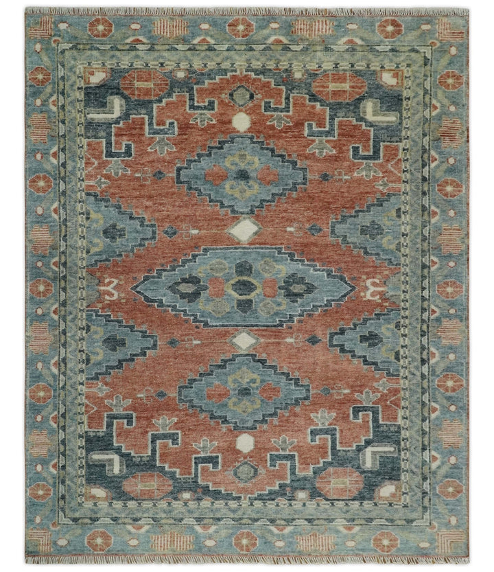 Custom Made Rust and Gray Traditional Hand knotted Multi Size wool Area Rug - The Rug Decor