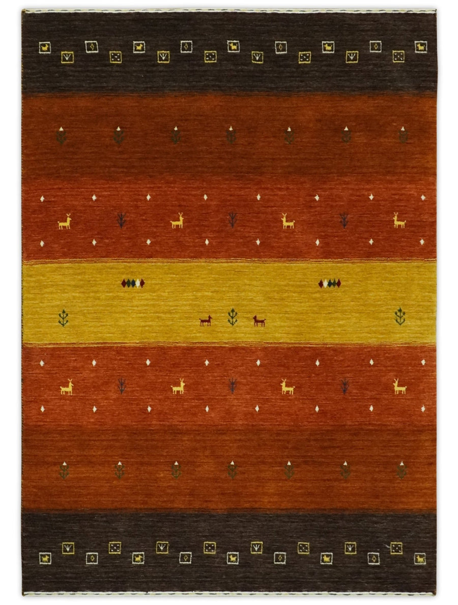 Custom Made Rust, Brown, Gold and Charcoal Geometrical Stripes Design wool area rug - The Rug Decor