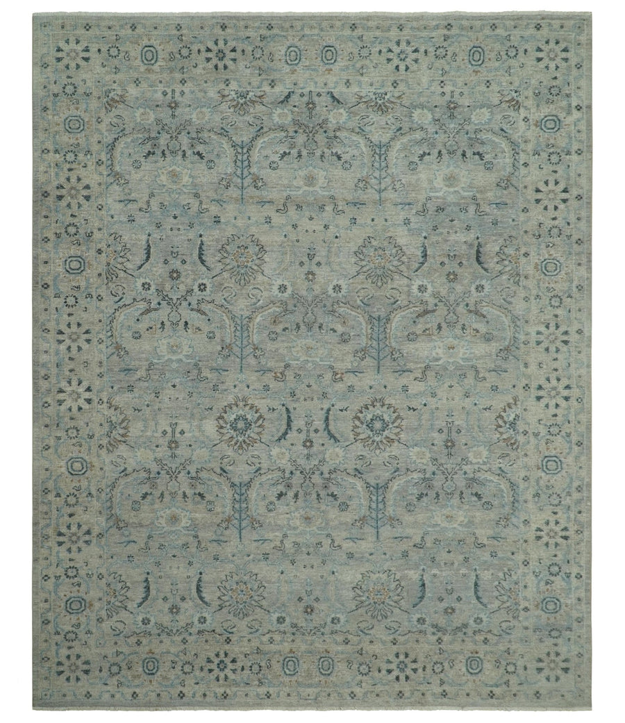 Custom Made Silver And Blue Traditional Oriental Design Hand knotted Wool Area Rug - The Rug Decor