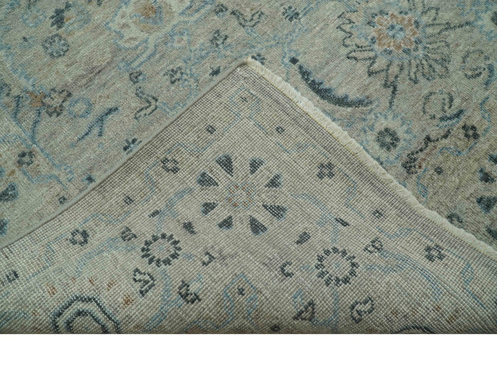 Custom Made Silver And Blue Traditional Oriental Design Hand knotted Wool Area Rug - The Rug Decor