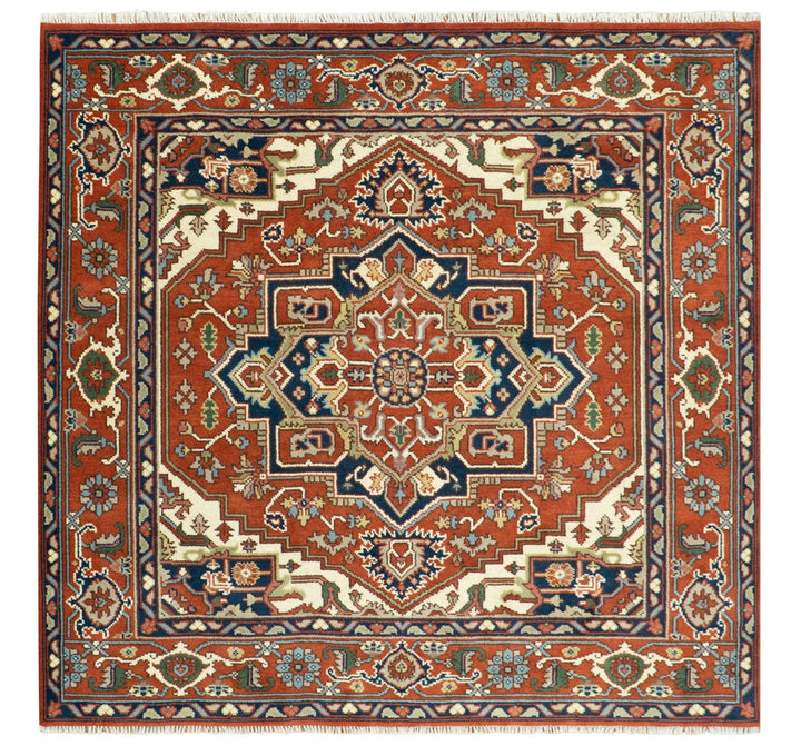 Custom Made Traditional Brown, Ivory and Blue Hand knotted Multi Size wool Area Rug - The Rug Decor