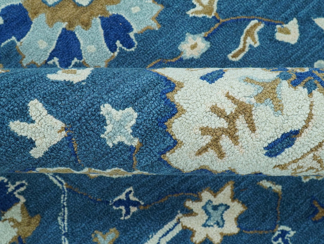Custom Made Traditional Oriental Design Blue And Beige Hand - Tufted Wool Area Rug - The Rug Decor