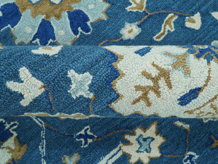 Custom Made Traditional Oriental Design Blue And Beige Hand - Tufted Wool Area Rug - The Rug Decor