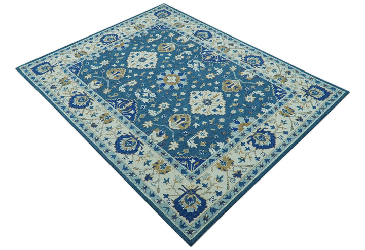Custom Made Traditional Oriental Design Blue And Beige Hand - Tufted Wool Area Rug - The Rug Decor