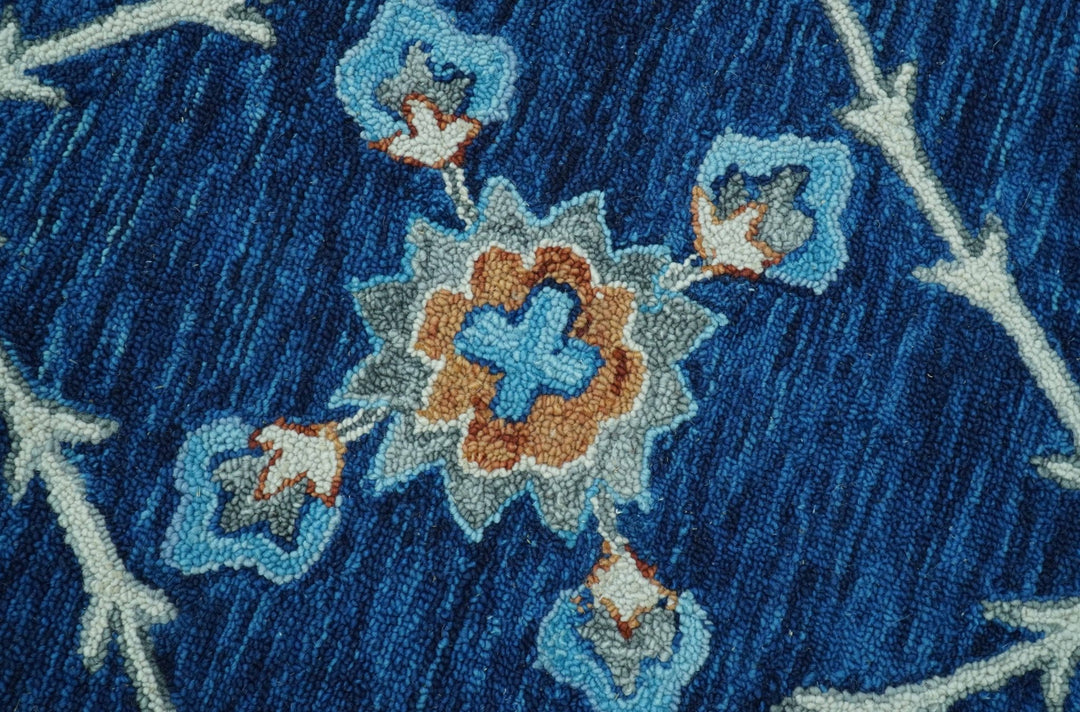Custom Made Traditional Oriental Design Blue And Beige Hand - Tufted Wool Area Rug - The Rug Decor