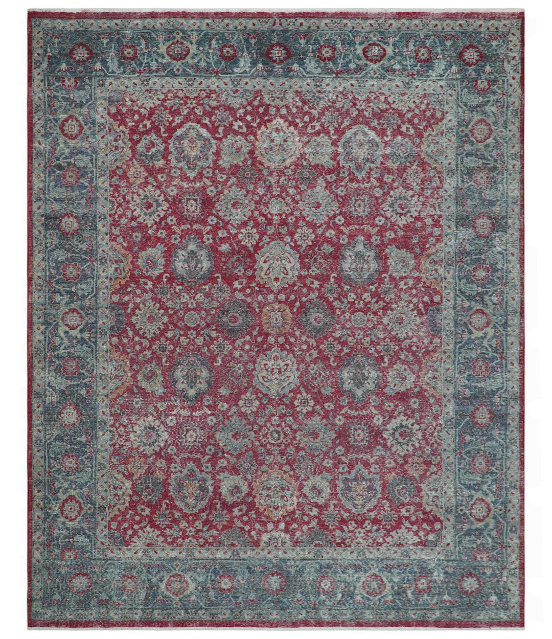 Custom Made Traditional Oriental Design Red And Blue Hand Knotted Wool Area Rug - The Rug Decor