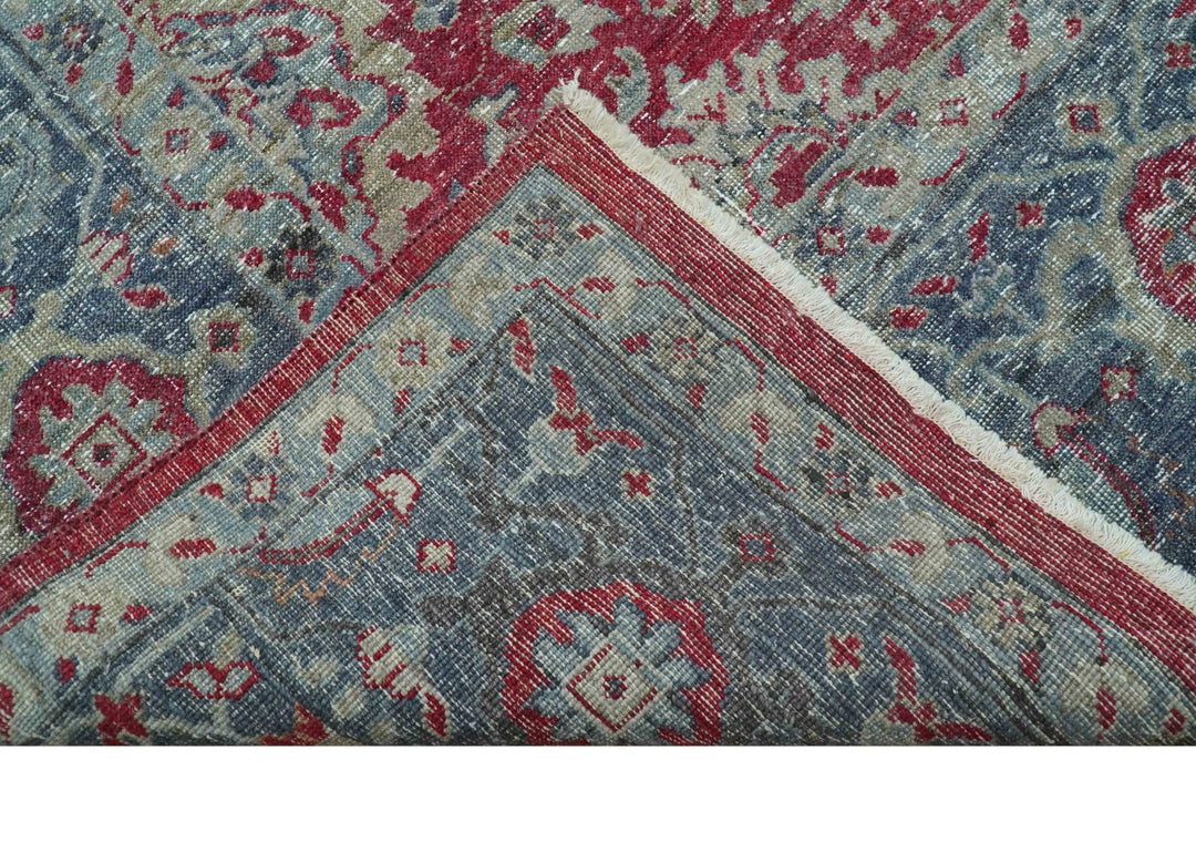 Custom Made Traditional Oriental Design Red And Blue Hand Knotted Wool Area Rug - The Rug Decor